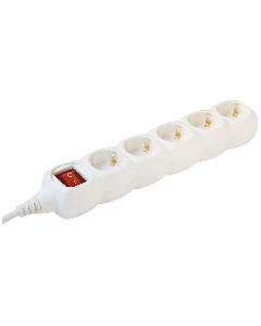 home Produžni kabel, 5 utičnica, prekidač, 1.5mm², 3 met, beli - NV 5K-3/WH/1.5