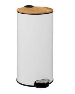 FIVE Kanta za smeće 30L 29x36x65cm metal/bambus, bela - 164646B