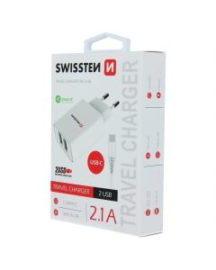 SWISSTEN Punjač 2x USB 2,1A+ kabl Type C 1,2m, bela - 80067