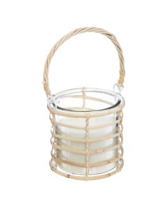 ATMOSPHERA Sveća u staklenoj posudi citrus 14,5x13,5cm vosak/staklo/ratan bela/bež - 168005