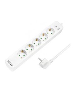 LOGILINK Produžni kabl 5 mesta, 2 USB, prekidač 1,5m, beli (4783) - 171171