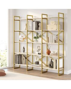 HANAH HOME Polica za knjige Vg6-Ge, bela/zlatna