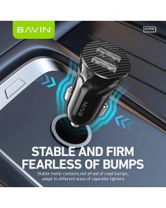 BAVIN Auto punjač 2xUSB + kabl type-C, crna