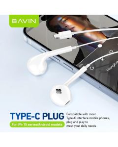 BAVIN Slušalice za telefon type-C, bela - 90217