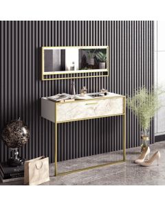 HANAH HOME Komoda Polka Aynalı, bela/zlatna