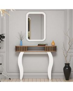 HANAH HOME Konzolni sto sa ogledalom Damla, bela/braon