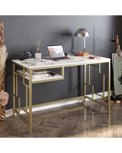 HANAH HOME Radni sto Victory, zlatna/mermer bela