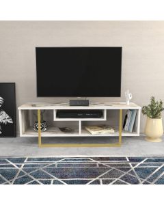 HANAH HOME TV polica Asal 120, mermer bela/zlatna
