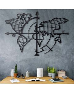 WALLXPERT Zidna dekoracija World Map Compass Black - 174870