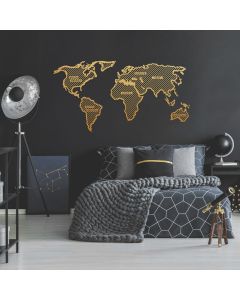 WALLXPERT Zidna dekoracija World Map In The Stripes Gold (120 x 65) - 175206