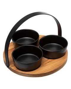 SECRET DE GOURMET Set za posluživanje 3/1 metal/drvo Acacia crna - 176922