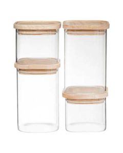 FIVE Tegle set 4 komada 10x10x8,2cm, 10x10x15,2cm, drvo/staklo prozirna - 179624