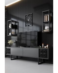 HANAH HOME TV komoda sa policama Black Line, antracit/crna