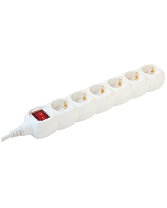 home Produžni kabel, 6 utičnice, prekidač, 1.5mm², 5 met, beli - NV 6K-5/WH/1,5