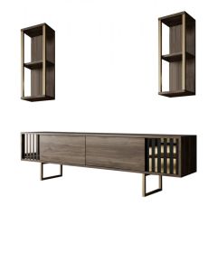 HANAH HOME TV komoda sa policama Gold Line, braon/crna