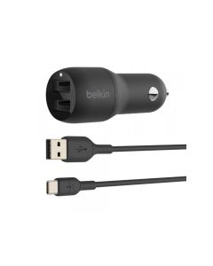 BELKIN Auto punjač CCE001BT1MBK 2xUSB-A+kabl USB-A na USB-C, crna - 187074