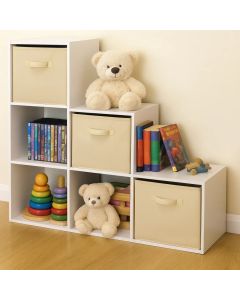 Dečija polica za knjige, KINDER HOME sa 6 pregrada i kutijama za tekstil, Montesori