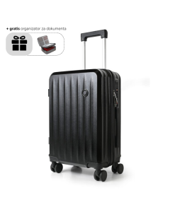 Tripmates ručni kofer (kabinski) 55 cm crni + gratis organizator za dokumenta – sa USB punjačem, držačem za piće i dodatnom kukom + gratis organizatorom za dokumenta