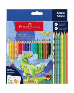 FABER CASTELL Drvene bojice1/18 grip dinosaurus + 6 grip metallic 201546 - AM201546