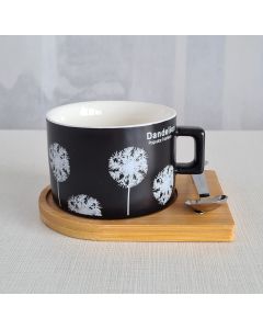 DEKOR DOM Šolja CYLINDER FLOWERS BLACK C1 - N02 - 022627