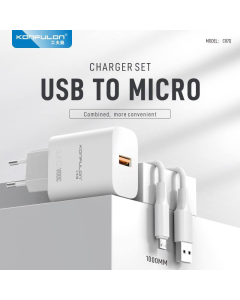 Kućni punjač KONFULON C87Q, sa micro USB kablom beli