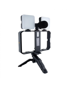 Mini tripod AY-49X-2 sa LED svetlima i mikrofonom crni