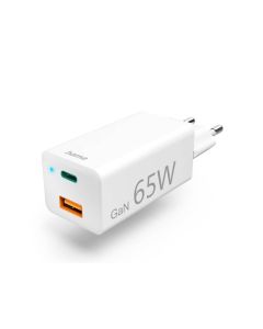 HAMA Brzi punjač GaN, 1x USB-C PD, 1x USB-A QC, 65W, bela - 227582