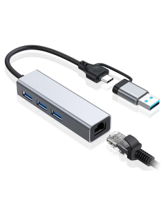 Adapter Type C - USB 3.0 JWD na LAN, 3x USB 3.0 4 u 1 sivi