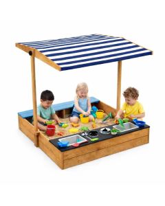Dečiji drveni peskarnik za igru 3 u 1 sa kuhinjom, klupom i suncobranom sa UV zaštitom