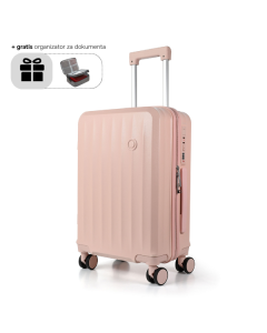 Tripmates ručni kofer (kabinski) 55 cm roze + gratis organizator za dokumenta – sa USB punjačem, držačem za piće i dodatnom kukom + gratis organizatorom za dokumenta