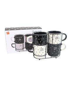 SIGMA Set porcelanskih šolja sa stalkom 390ml 4/1 RXG-N250039, crna/bela - 3008024