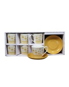 SIGMA Porcelanski set šoljica za kafu 180ml 6/1 Cvet RXG-N25708A, žuta/bela