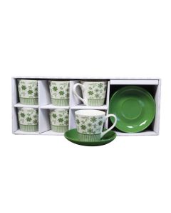 SIGMA Porcelanski set šoljica za kafu 180ml 6/1 Cvet RXG-N25708B, zelena/bela