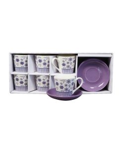 SIGMA Porcelanski set šoljica za kafu 180ml Cvet 6/1 RXG-N25708C, ljubičasta/bela