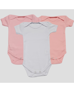 Corall Bodi Kratak Rukav Set od 3 Za Devojčice, Roze - Bela - Tamno Roze - P-117356