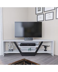 HANAH HOME Ugaona TV polica Sares, bela/crna