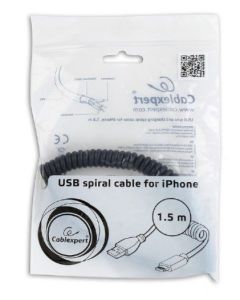 GEMBIRD CC-LMAM-1.5M USB sync and charging spiral cable for iPhone, 1.5 m, black - 19677