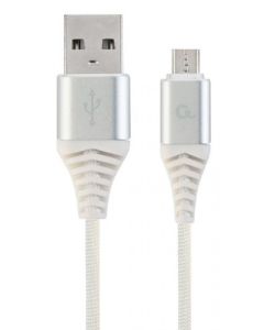 GEMBIRD Micro-USB kabl, pleteni, CC-USB2B-AMmBM-2M-BW2, 2m, srebrna/bela - 38340