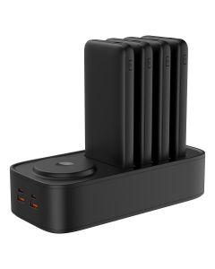 Stanica za punjenje REVOLUTION – 4 odvojive pomoćne baterije 10.000 mAh, 3u1 bežično, GaN 65W punjač