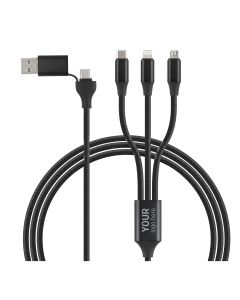USB kabl FLET 6u1 60W – Micro-USB, Lightning i Type-C, PD, najlon 1,2 m, crni