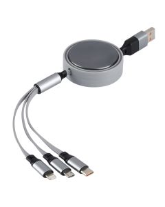 Uvlačivi USB kabl INDUCTOR 6u1 60W – automatsko uvlačenje, 3 izlaza, PD, sivi