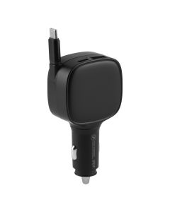 Auto punjač HAMILTON 84W sa uvlačivim kablom – 3 uređaja, PD/PPS, 12–24 V, crni