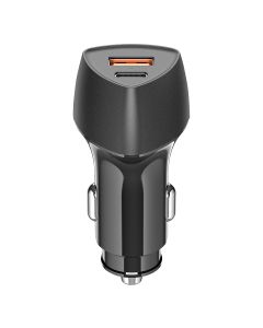 Auto punjač VETTEL 51W – USB-C 30W i USB-A 18W, PD/PPS/QC, 12–24 V, crni