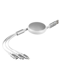 Uvlačivi USB kabl KEPLER 6u1 60W – automatsko uvlačenje, 3 izlaza, PD, beli