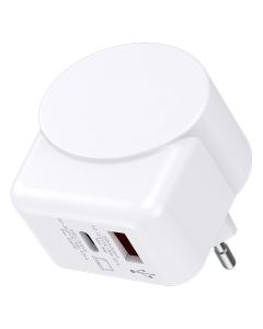 Zidni punjač SKROSS EU USB 45W PD – USB-C 45W i USB-A 18W, za laptop i telefon, beli