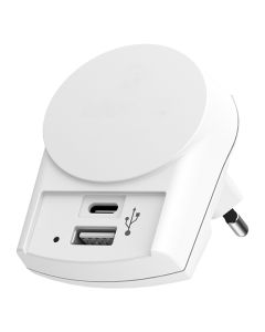 Zidni punjač SKROSS Euro USB 27W – USB-C i USB-A, beli