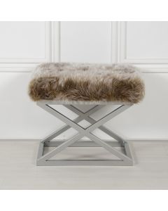 ATELIER DEL SOFA Tabure Capraz Plush, srebrna/braon