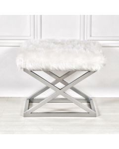 ATELIER DEL SOFA Tabure Capraz Plush, srebrna/bela