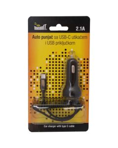 MEANIT Punjač, auto, sa USB i USB type C priključkom, 2.1A - 9698