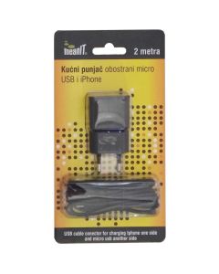 MeanIT Punjač kućni za smartphone I iPhone, 2 met - PUNJAČ KUĆNI ZA SMARTPHONE I IPHONE